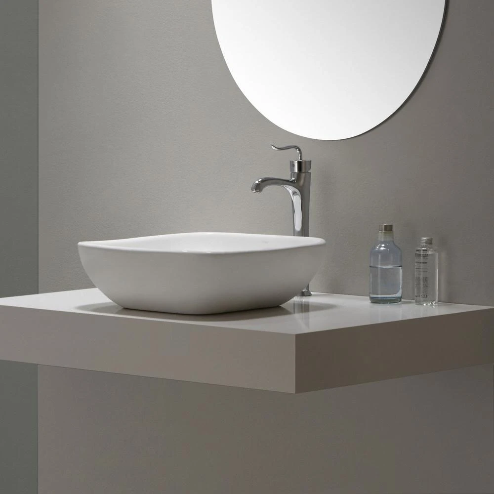 KRAUS Elavo Soft Square Ceramic Vessel Bathroom Sink In White 14 KRAUS Elavo Soft Square Ceramic Vessel Bathroom Sink In White - Image 12