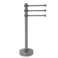 Allied Brass Vanity Top 3 Swing Arm Guest Towel Holder With Twisted Accents In Matte Gray