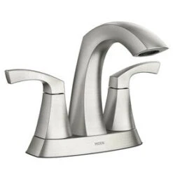 Moen Lindor Spot Resist Brushed Nickel 2-Handle 4-in Centerset WaterSense Bathroom Sink Faucet With Drain