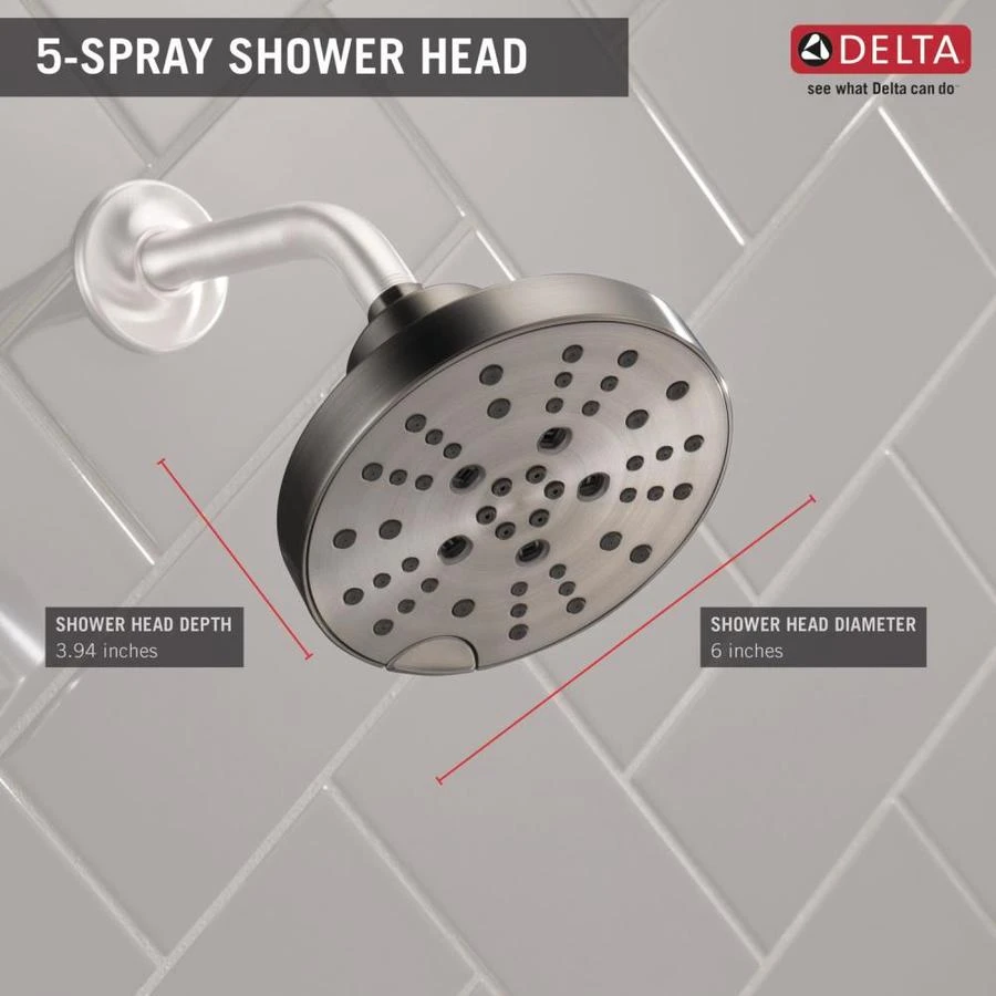 Delta Universal Showering Components Stainless 5-Spray Rain Shower Head 1.75-GPM (6.6-LPM) 4 Delta Universal Showering Components Stainless 5-Spray Rain Shower Head 1.75-GPM (6.6-LPM) - Image 2