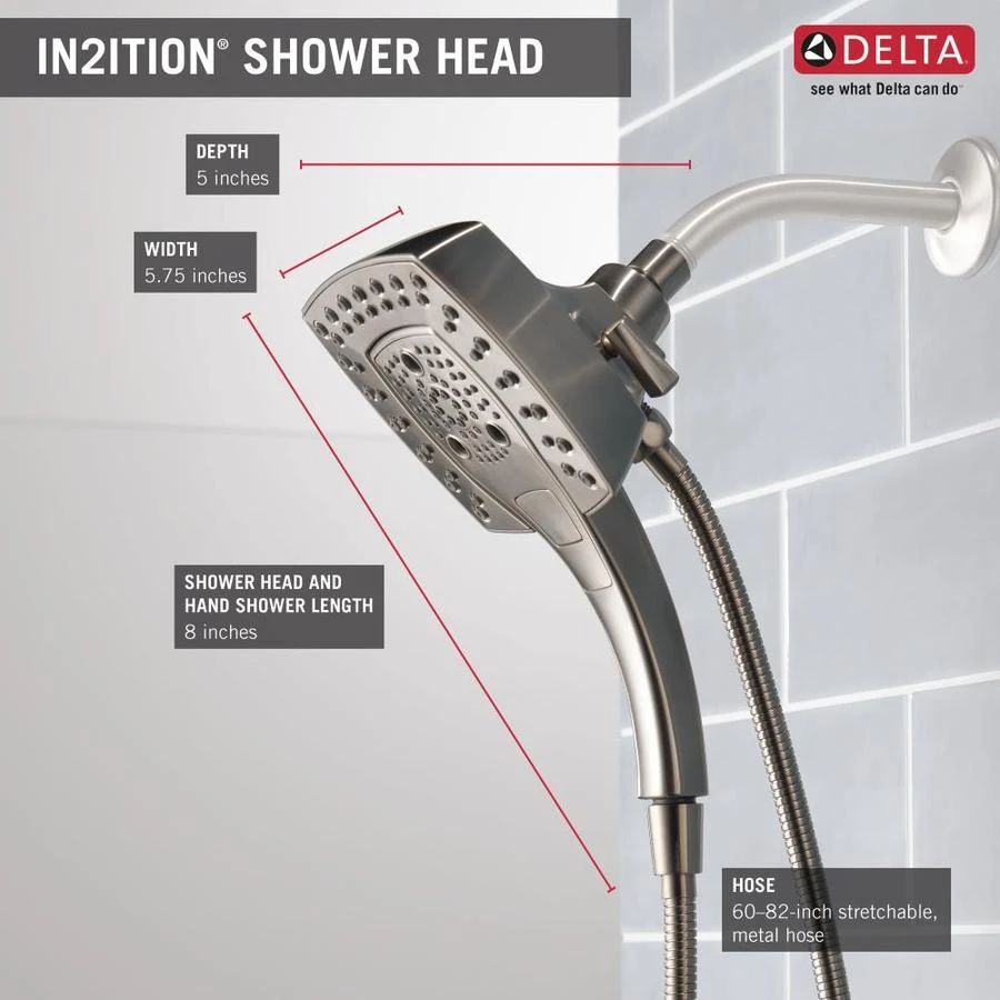 Delta Universal Showering Components Stainless 5-Spray Dual Shower Head 1.75-GPM (6.6-LPM) 4 Delta Universal Showering Components Stainless 5-Spray Dual Shower Head 1.75-GPM (6.6-LPM) - Image 2