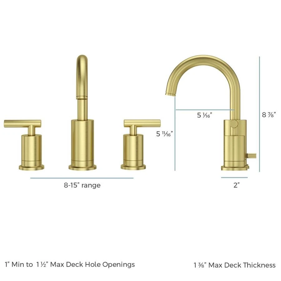 Pfister Pfister Contempra Brushed Gold 2-handle Widespread WaterSense Bathroom Sink Faucet With Drain 4 Pfister Pfister Contempra Brushed Gold 2-handle Widespread WaterSense Bathroom Sink Faucet With Drain - Image 2