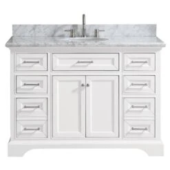 Windlowe 49 In. W X 22 In. D X 35 In. H Bath Vanity In White With Carrera Marble Vanity Top In White With White Sink