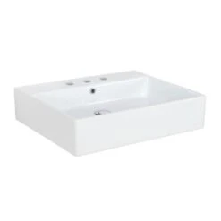 WS Bath Collections Simple 60.50A Wall Mount / Vessel Bathroom Sink In Ceramic White With 3 Faucet Holes