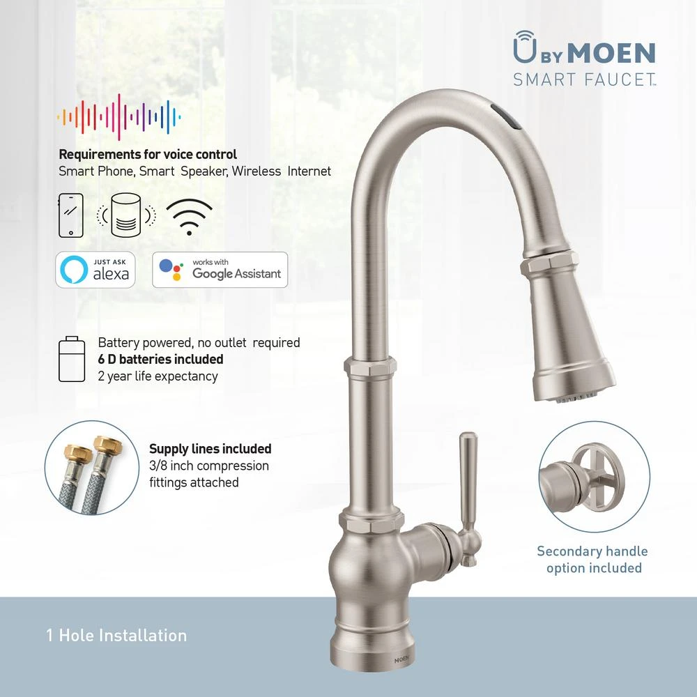 U By Moen Paterson Single-Handle Pull-Down Sprayer Smart Kitchen Faucet With Voice Control And PowerBoost In Matte Black 7 U By Moen Paterson Single-Handle Pull-Down Sprayer Smart Kitchen Faucet With Voice Control And PowerBoost In Matte Black - Image 5