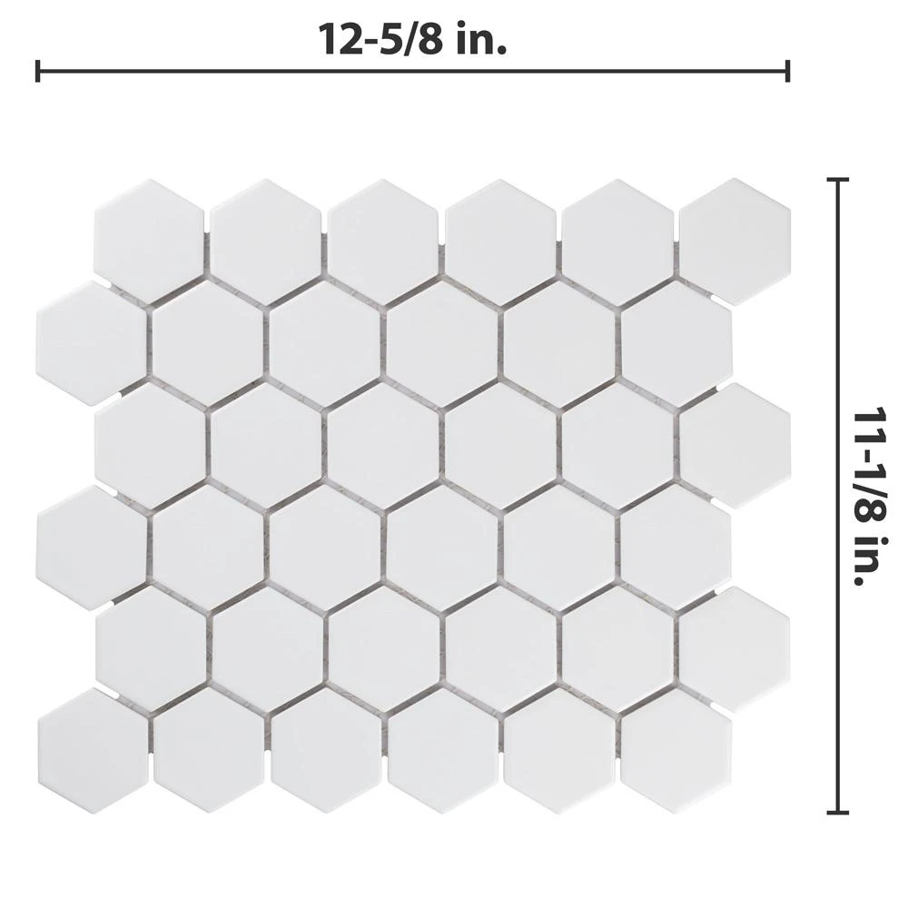 Merola Tile Metro Hex 2 In. Matte White 11-1/8 In. X 12-5/8 In. X 6 Mm Porcelain Mosaic Tile (9.96 Sq. Ft. / Case) 5 Merola Tile Metro Hex 2 In. Matte White 11-1/8 In. X 12-5/8 In. X 6 Mm Porcelain Mosaic Tile (9.96 Sq. Ft. / Case) - Image 3