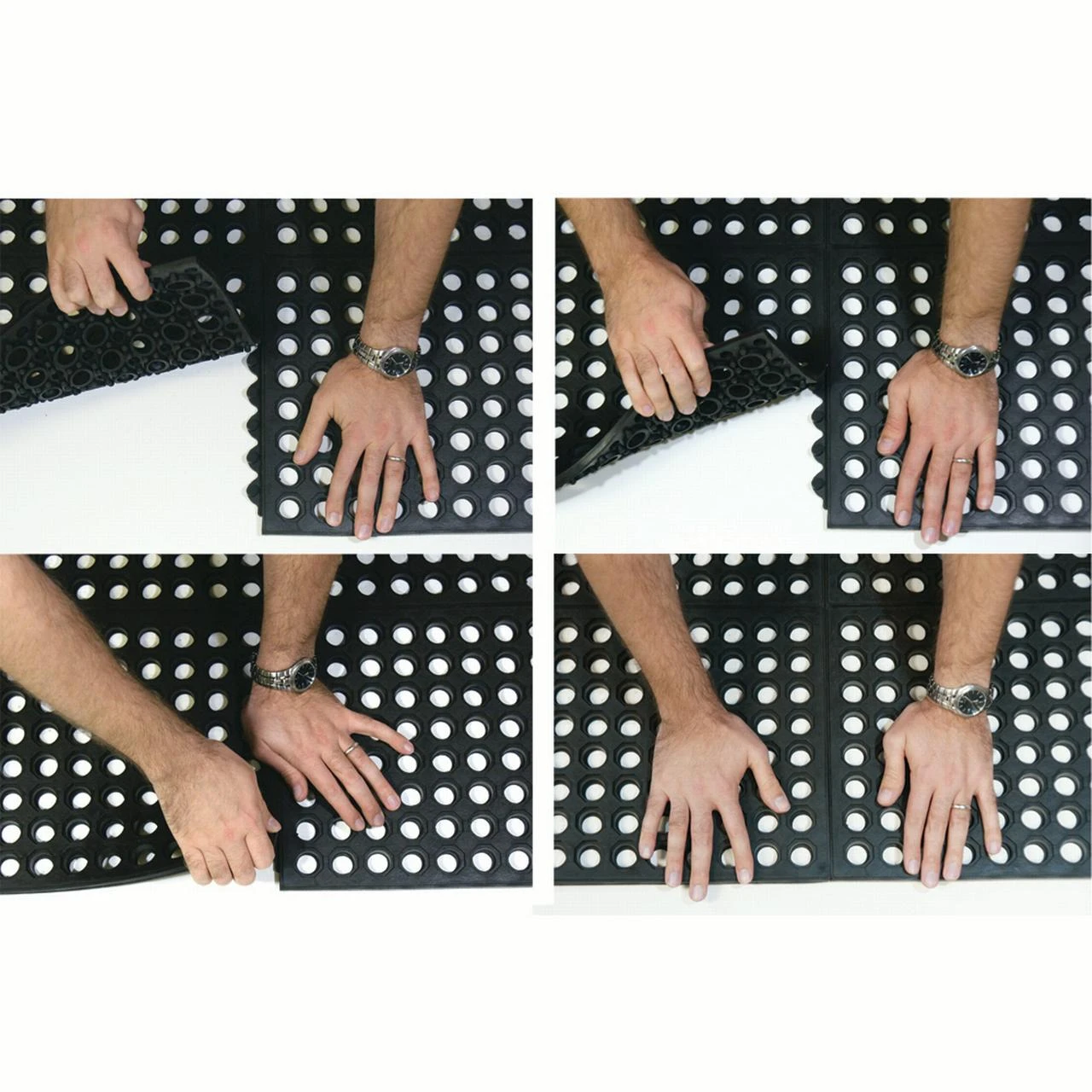 Rubber-Cal "Dura-Chef Interlock" Anti-Fatigue Mats - 5/8 In X 3 Ft X 3 Ft - Black Rubber Matting 6 Rubber-Cal "Dura-Chef Interlock" Anti-Fatigue Mats - 5/8 In X 3 Ft X 3 Ft - Black Rubber Matting - Image 4