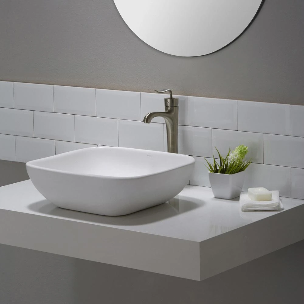 KRAUS Elavo Soft Square Ceramic Vessel Bathroom Sink In White 4 KRAUS Elavo Soft Square Ceramic Vessel Bathroom Sink In White - Image 2