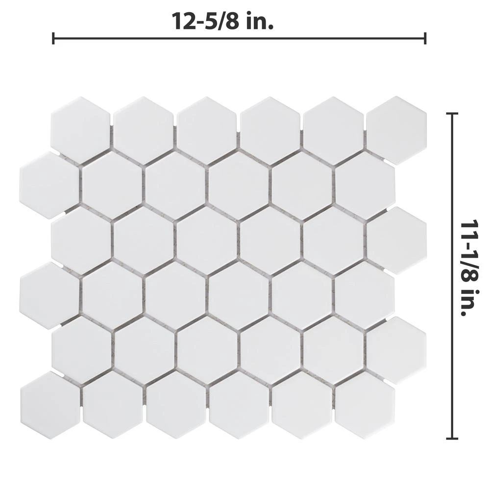 Merola Tile Metro Hex 2 In. Matte White 11-1/8 In. X 12-5/8 In. X 6 Mm Porcelain Mosaic Tile (9.96 Sq. Ft. / Case) 11 Merola Tile Metro Hex 2 In. Matte White 11-1/8 In. X 12-5/8 In. X 6 Mm Porcelain Mosaic Tile (9.96 Sq. Ft. / Case) - Image 9