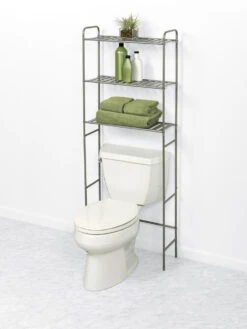 Zenna Home® 23"W X 60"H Satin Nickel Over-the-Toilet Storage Shelves -Household Items Sales 2265NN alt 1800x1800