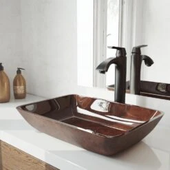 VIGO 18 Rectangular Russet Glass Vessel Bathroom Sink Set With Linus Vessel Faucet In Antique Rubbed Bronze -Household Items Sales 2428b85e362d5f9f72a69209417c737d 1800x1800