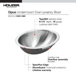 HOUZER Opus Series Undermount 13.6 In. Single Bowl Lavatory Sink With Overflow In Stainless Steel -Household Items Sales 265340cd61b56b0650166722af3e0f29 1800x1800