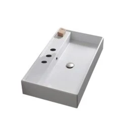 Nameeks Teorema Wall Mounted Vessel Bathroom Sink In White With 3 Faucet Holes