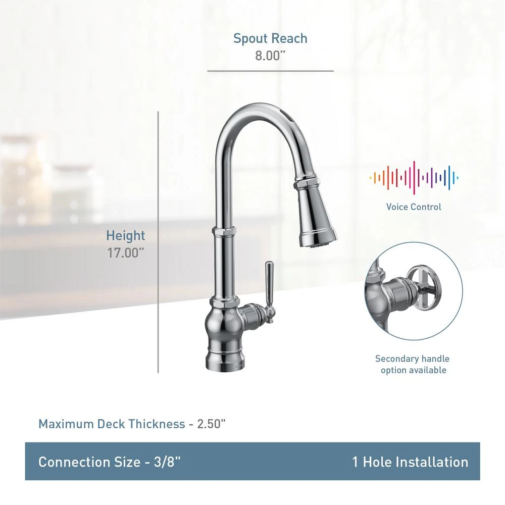 U By Moen Paterson Single-Handle Pull-Down Sprayer Smart Kitchen Faucet With Voice Control And PowerBoost In Matte Black 8 U By Moen Paterson Single-Handle Pull-Down Sprayer Smart Kitchen Faucet With Voice Control And PowerBoost In Matte Black - Image 6