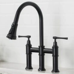 Allyn Transitional 2-Handle Bridge Kitchen Faucet With Pull-Down Sprayhead In Spot Free Stainless Steel