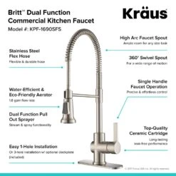 Britt Single Handle Commercial Kitchen Faucet With Dual Function Sprayhead In All-Brite Spot Free Stainless Steel Finish -Household Items Sales 36e310859a907a7180db517101de6965 1800x1800