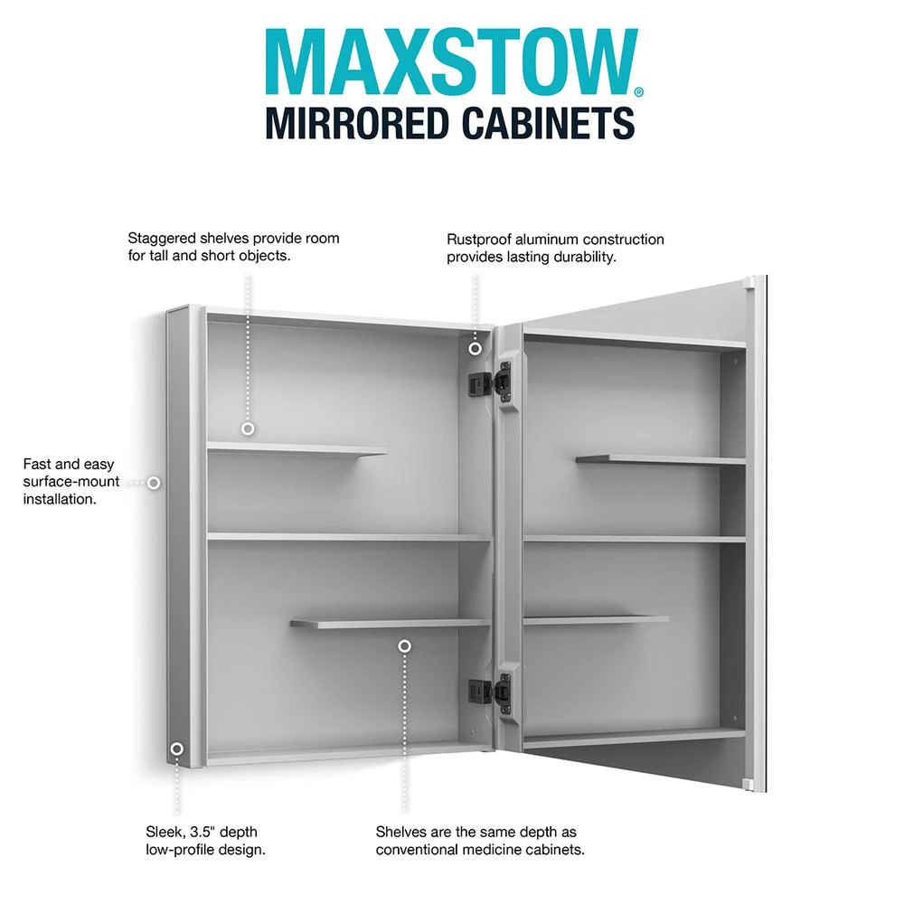 Maxstow 20 In. X 24 In. Frameless Surface-Mount Aluminum Medicine Cabinet 9 Maxstow 20 In. X 24 In. Frameless Surface-Mount Aluminum Medicine Cabinet - Image 7