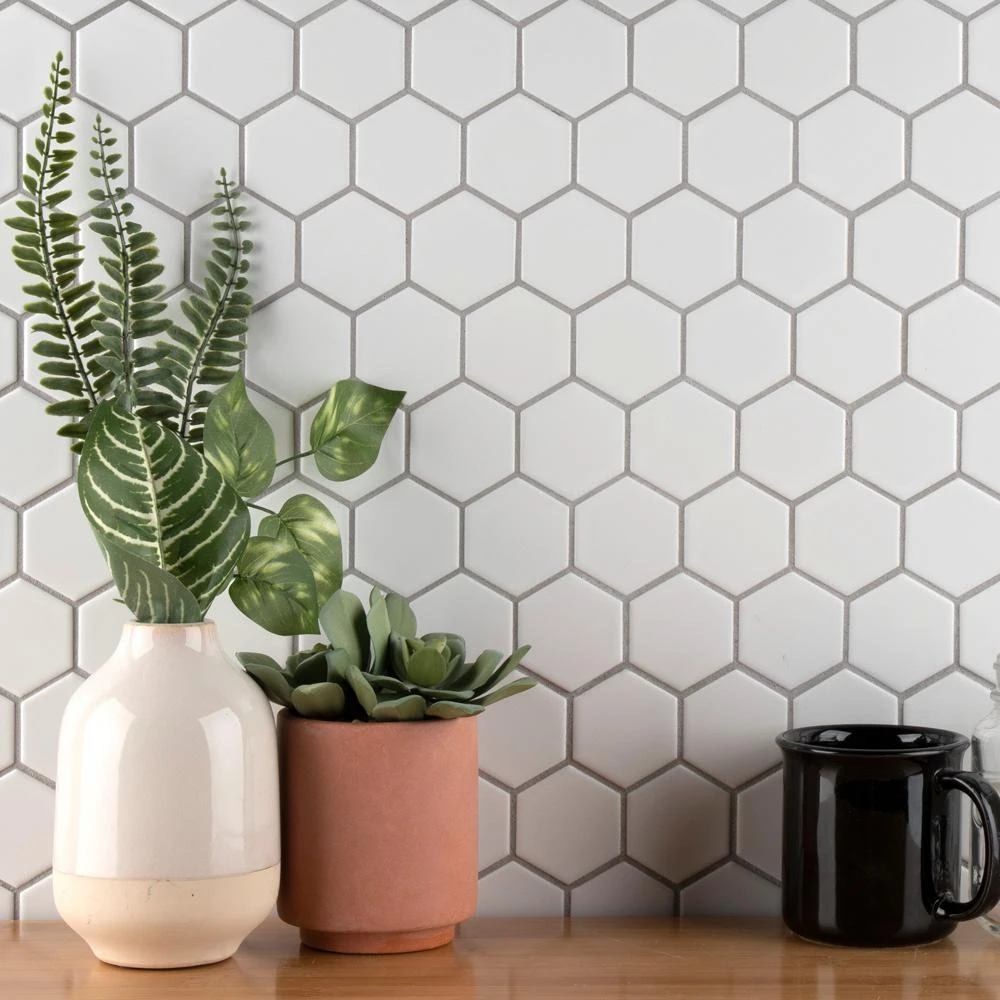 Merola Tile Metro Hex 2 In. Matte White 11-1/8 In. X 12-5/8 In. X 6 Mm Porcelain Mosaic Tile (9.96 Sq. Ft. / Case) 4 Merola Tile Metro Hex 2 In. Matte White 11-1/8 In. X 12-5/8 In. X 6 Mm Porcelain Mosaic Tile (9.96 Sq. Ft. / Case) - Image 2