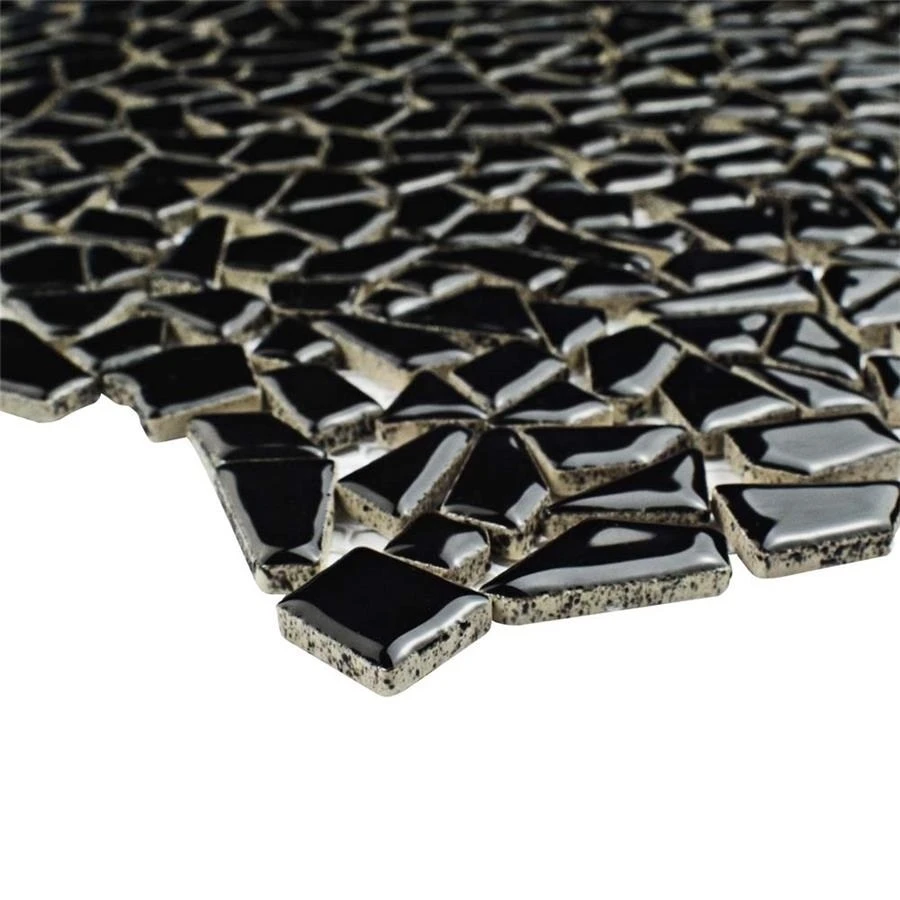 SomerTile 11.25" X 11.25" Dizzy Glossy Black Ceramic Mosaic Floor And Wall Tile (10 Tiles/ 8.98 Sqft.) 6 SomerTile 11.25" X 11.25" Dizzy Glossy Black Ceramic Mosaic Floor And Wall Tile (10 Tiles/ 8.98 Sqft.) - Image 4