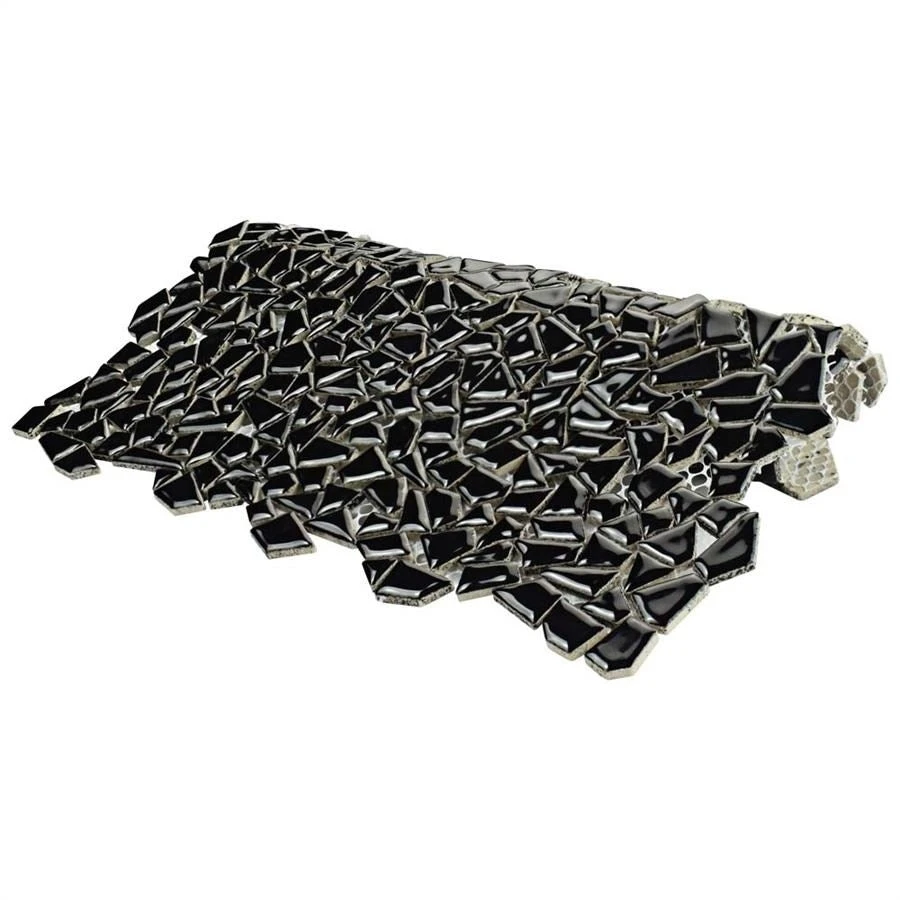 SomerTile 11.25" X 11.25" Dizzy Glossy Black Ceramic Mosaic Floor And Wall Tile (10 Tiles/ 8.98 Sqft.) 7 SomerTile 11.25" X 11.25" Dizzy Glossy Black Ceramic Mosaic Floor And Wall Tile (10 Tiles/ 8.98 Sqft.) - Image 5