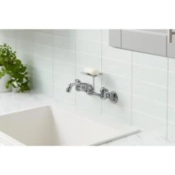 2-Handle Wall-Mount Kitchen Faucet With Soap Dish In Chrome -Household Items Sales 44ea6330554361bd95175268ecc5a615 1800x1800