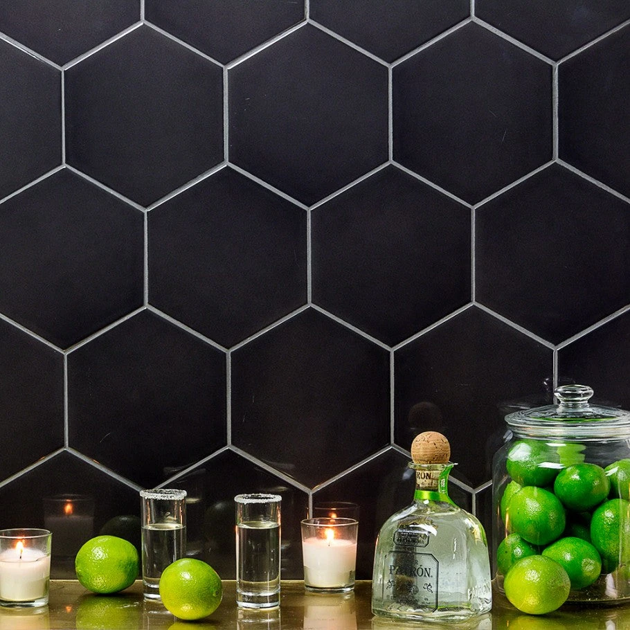Magen Hex Dark Gray Polished Ceramic Hexagon Tile 4 Magen Hex Dark Gray Polished Ceramic Hexagon Tile - Image 2