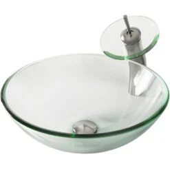 VIGO Glass Vessel Bathroom Sink In Clear Crystalline Glass With Waterfall Faucet Set In Brushed Nickel -Household Items Sales 49052f95f9e88e517b38a7672ff08ebd 1800x1800
