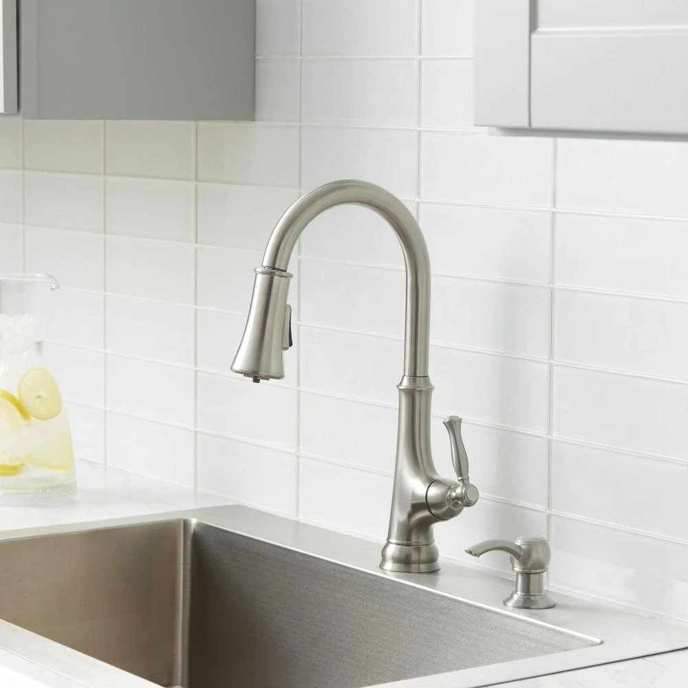 Touchless LED Single-Handle Pull-Down Sprayer Kitchen Faucet With Soap Dispenser In Stainless Steel 5 Touchless LED Single-Handle Pull-Down Sprayer Kitchen Faucet With Soap Dispenser In Stainless Steel - Image 3