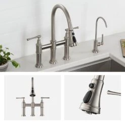 Allyn Transitional 2-Handle Bridge Kitchen Faucet With Pull-Down Sprayhead In Spot Free Stainless Steel -Household Items Sales 5358113f32948de3957176ffdfd26d79 1800x1800