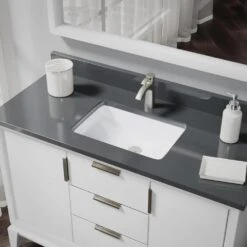 Rene Undermount Porcelain Bathroom Sink In White With Pop-Up Drain In Brushed Nickel