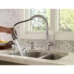 Pasadena Single-Handle Pull-Down Sprayer Kitchen Faucet With Soap Dispenser In Stainless Steel -Household Items Sales 5d5b67332cf210bcf947126273b7dab3 1800x1800
