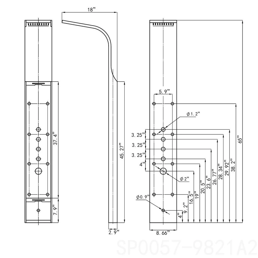 65 In. 8-Jet Shower Panel System In Space Gray Brushed Stainless Steel With Rainfall Waterfall Shower Head And Wand 15 65 In. 8-Jet Shower Panel System In Space Gray Brushed Stainless Steel With Rainfall Waterfall Shower Head And Wand - Image 13