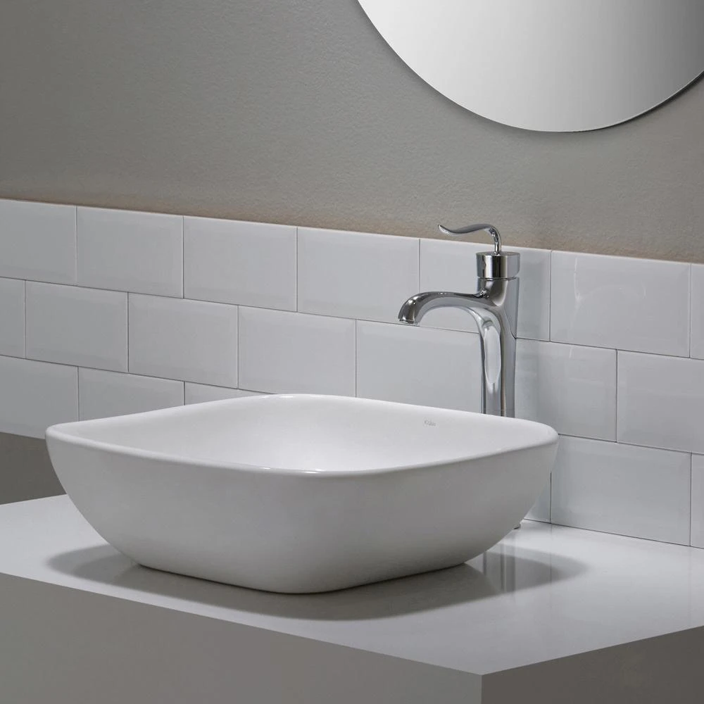 KRAUS Elavo Soft Square Ceramic Vessel Bathroom Sink In White 15 KRAUS Elavo Soft Square Ceramic Vessel Bathroom Sink In White - Image 13