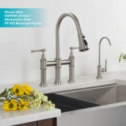 Allyn Transitional 2-Handle Bridge Kitchen Faucet With Pull-Down Sprayhead In Spot Free Stainless Steel -Household Items Sales 64528564de426ca1e927ae94705bb4ed 1800x1800