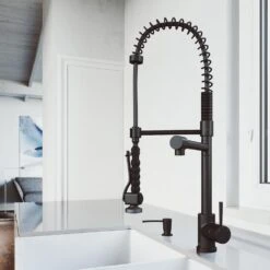 Zurich Single-Handle Pull-Down Sprayer Kitchen Faucet With Soap Dispenser In Matte Black
