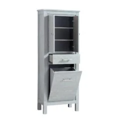 Azzuri Riley 24-in W X 64.4-in H X 15-in D Sea Salt Gray Plywood Freestanding Linen Cabinet