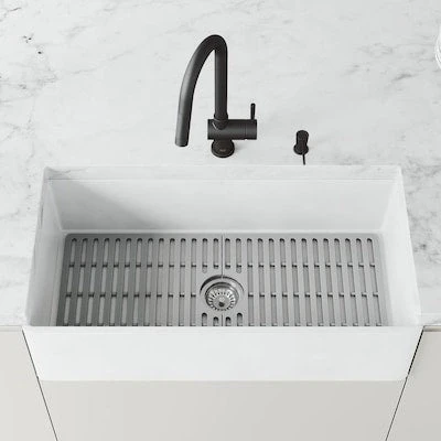 VIGO Matte Stone 36-in X 18-in Matte White Single Bowl Tall (8-in Or Larger) Undermount Apron Front/Farmhouse Commercial/Residential Workstation Kitchen Sink 3 VIGO Matte Stone 36-in X 18-in Matte White Single Bowl Tall (8-in Or Larger) Undermount Apron Front/Farmhouse Commercial/Residential Workstation Kitchen Sink