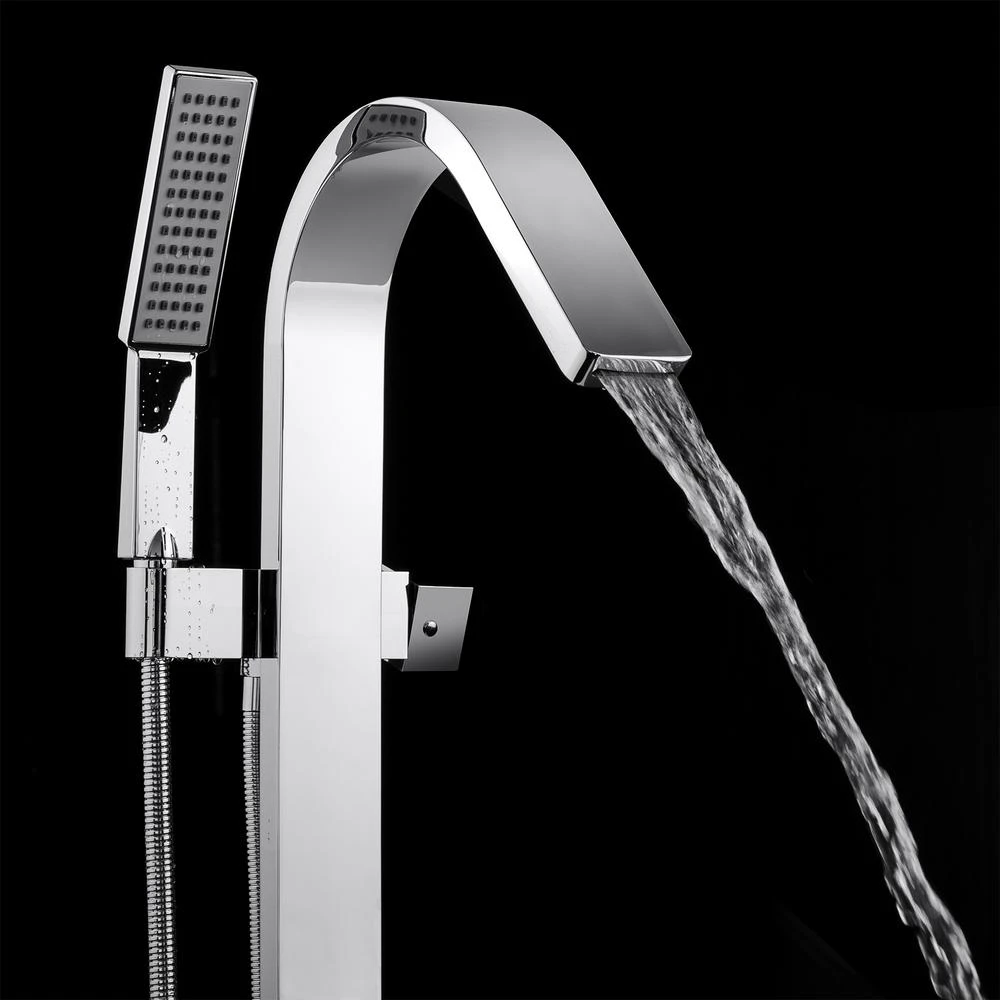 1-Handle Freestanding Floor Mount Roman Tub Faucet Bathtub Filler With Hand Shower In Chrome 4 1-Handle Freestanding Floor Mount Roman Tub Faucet Bathtub Filler With Hand Shower In Chrome - Image 2