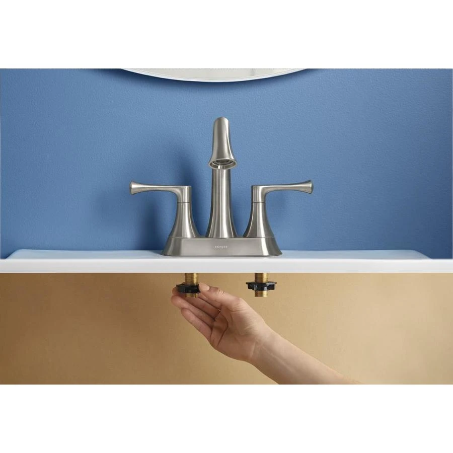 KOHLER Lilyfield Brushed Nickel 2-Handle 4-in Centerset WaterSense Bathroom Sink Faucet With Drain 5 KOHLER Lilyfield Brushed Nickel 2-Handle 4-in Centerset WaterSense Bathroom Sink Faucet With Drain - Image 3