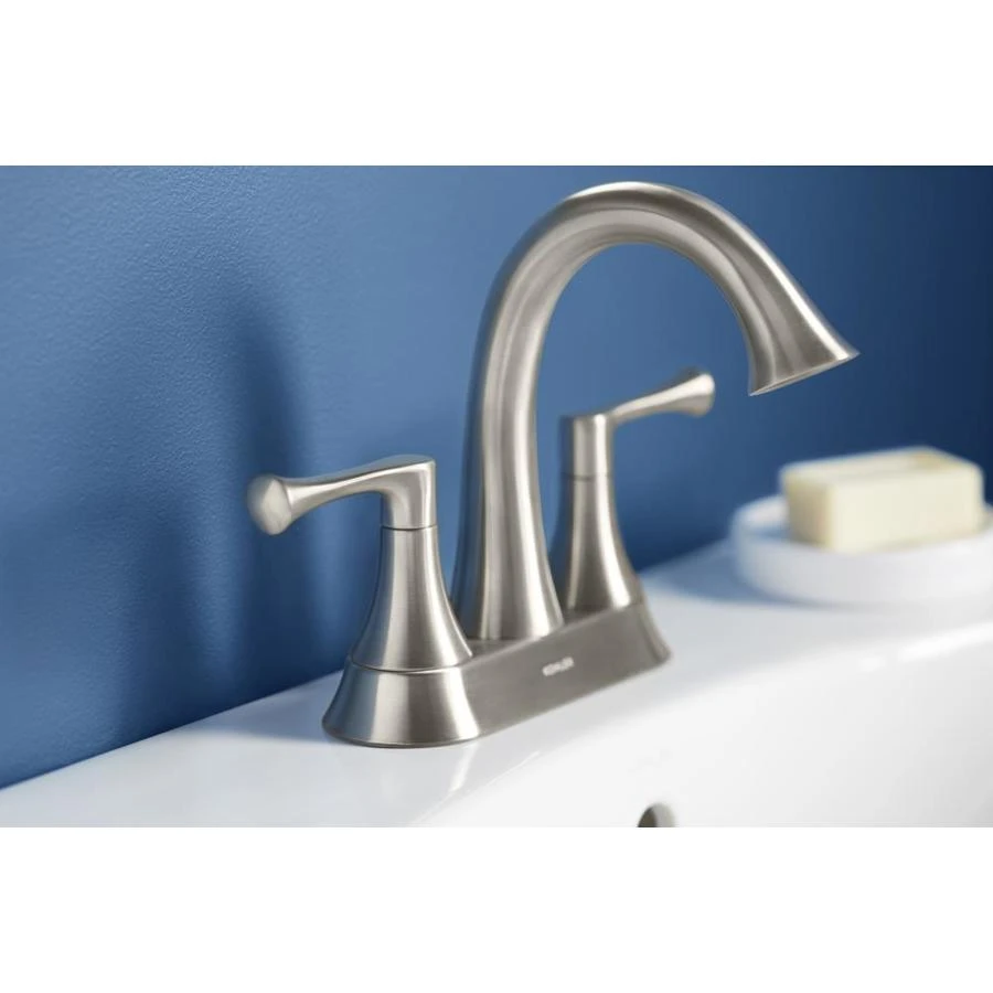 KOHLER Lilyfield Brushed Nickel 2-Handle 4-in Centerset WaterSense Bathroom Sink Faucet With Drain 8 KOHLER Lilyfield Brushed Nickel 2-Handle 4-in Centerset WaterSense Bathroom Sink Faucet With Drain - Image 6