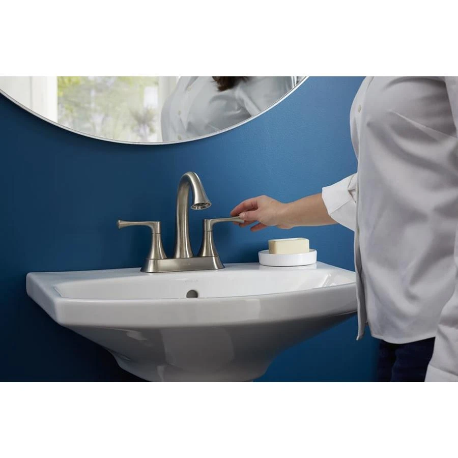KOHLER Lilyfield Brushed Nickel 2-Handle 4-in Centerset WaterSense Bathroom Sink Faucet With Drain 14 KOHLER Lilyfield Brushed Nickel 2-Handle 4-in Centerset WaterSense Bathroom Sink Faucet With Drain - Image 12