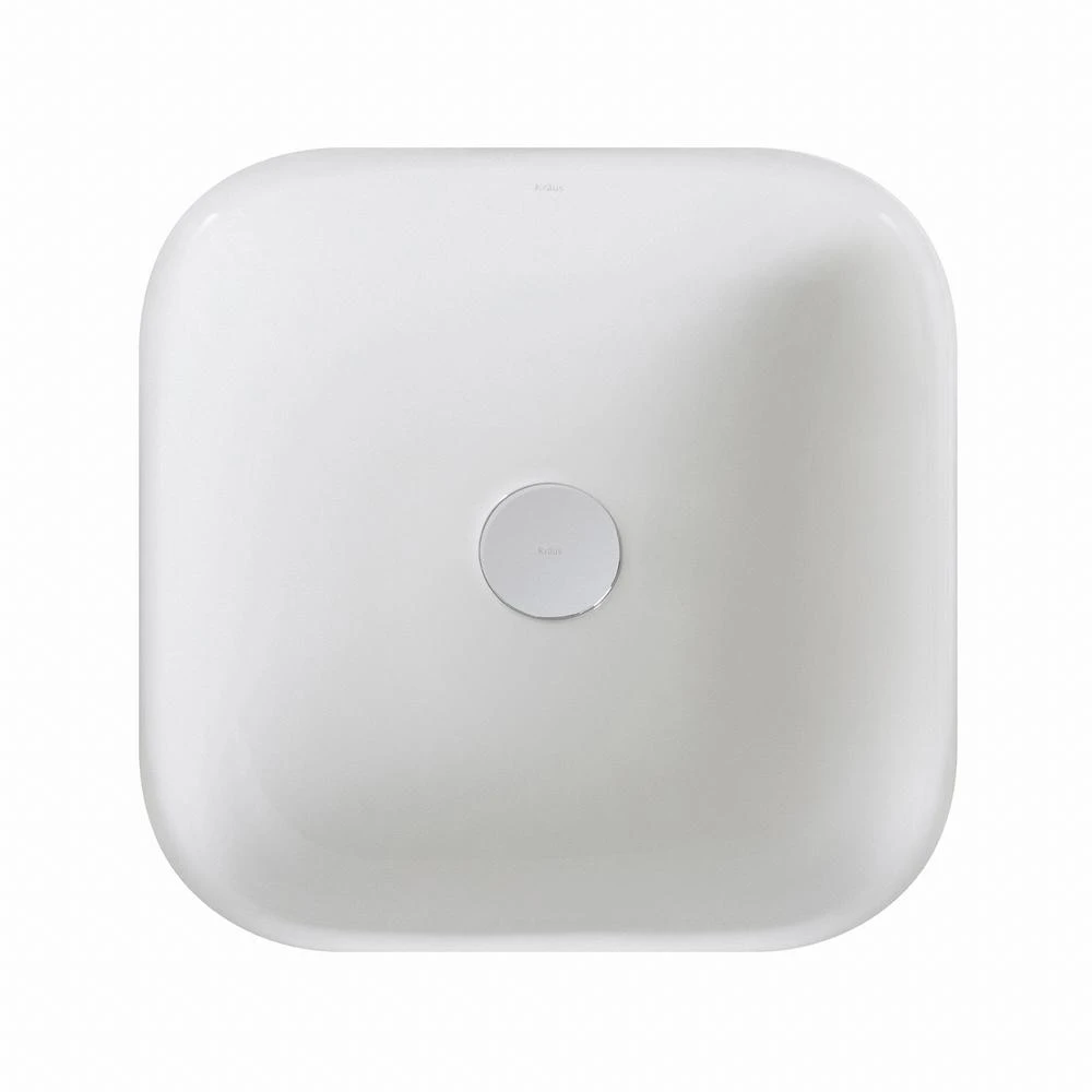 KRAUS Elavo Soft Square Ceramic Vessel Bathroom Sink In White 7 KRAUS Elavo Soft Square Ceramic Vessel Bathroom Sink In White - Image 5