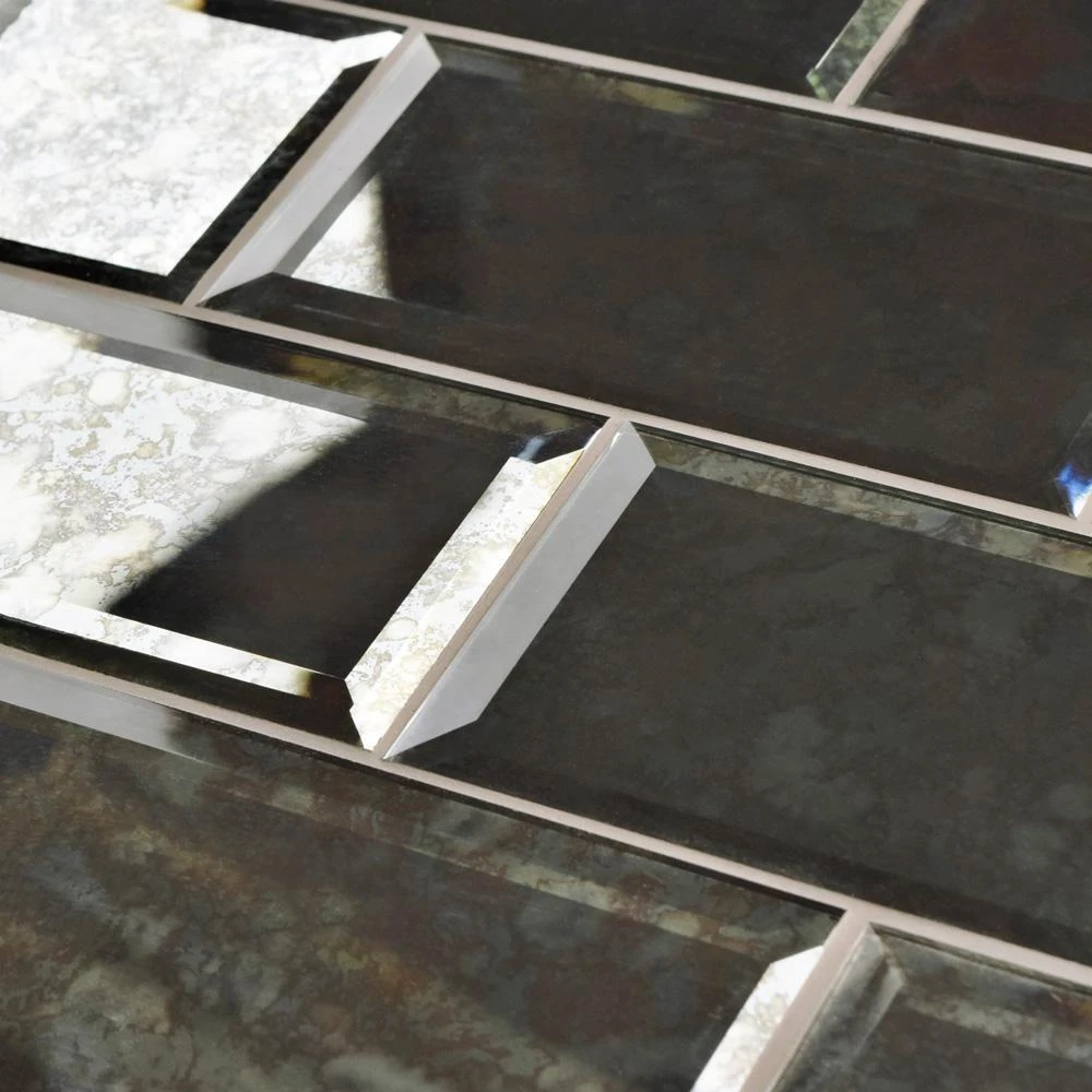 Merola Tile Lustre Beveled Antique Mirror 3 In. X 6 In. Glass Subway Wall Tile (10.95 Sq. Ft. / Case) 7 Merola Tile Lustre Beveled Antique Mirror 3 In. X 6 In. Glass Subway Wall Tile (10.95 Sq. Ft. / Case) - Image 5