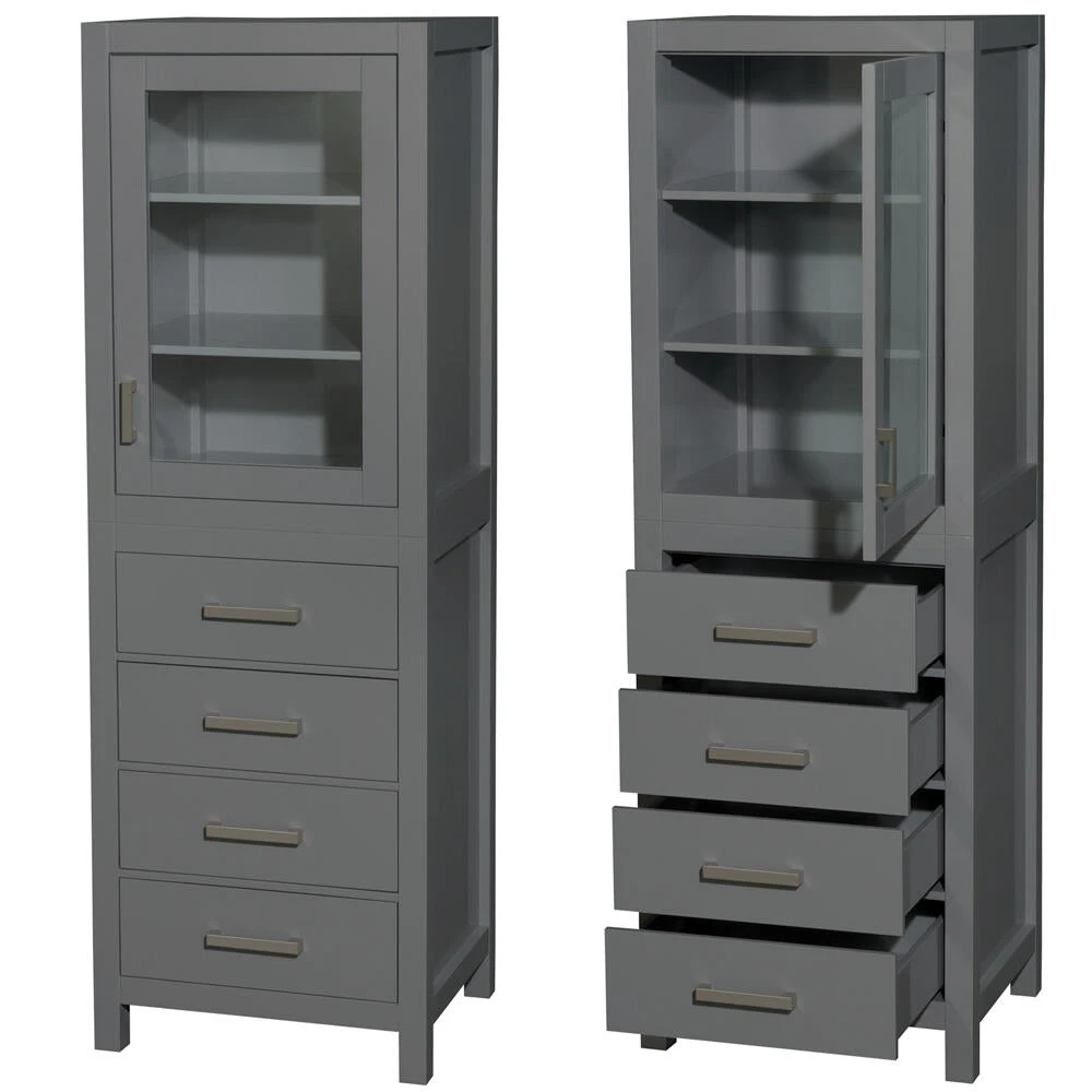 Wyndham Collection Sheffield 24"W X 20"D X 71"H Dark Gray Linen Cabinet 5 Wyndham Collection Sheffield 24"W X 20"D X 71"H Dark Gray Linen Cabinet - Image 3