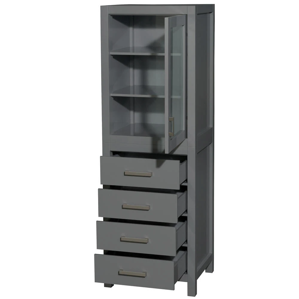Wyndham Collection Sheffield 24"W X 20"D X 71"H Dark Gray Linen Cabinet 4 Wyndham Collection Sheffield 24"W X 20"D X 71"H Dark Gray Linen Cabinet - Image 2