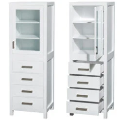 Wyndham Collection Sheffield 24"White Linen Tower With Shelved Cabinet Storage And 4 Drawers 7 Wyndham Collection Sheffield 24"White Linen Tower With Shelved Cabinet Storage And 4 Drawers -Household Items Sales WC 1414 LT WHT CLOSEDANDOPEN 1800x1800