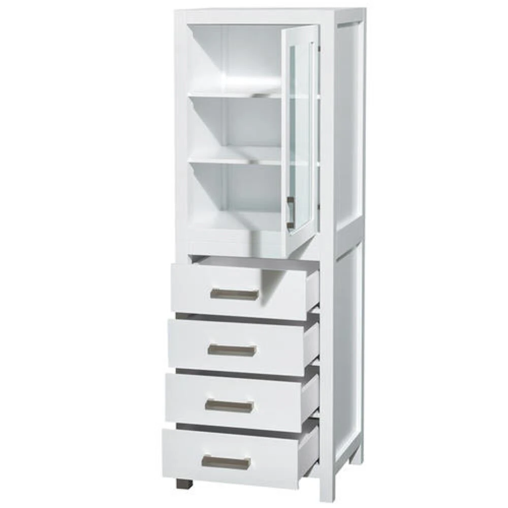 Wyndham Collection Sheffield 24"White Linen Tower With Shelved Cabinet Storage And 4 Drawers 4 Wyndham Collection Sheffield 24"White Linen Tower With Shelved Cabinet Storage And 4 Drawers - Image 2