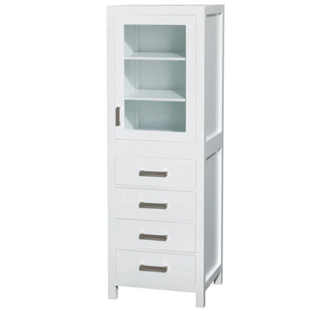 Wyndham Collection Sheffield 24"White Linen Tower With Shelved Cabinet Storage And 4 Drawers 3 Wyndham Collection Sheffield 24"White Linen Tower With Shelved Cabinet Storage And 4 Drawers