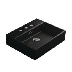 WS Bath Collections Quattro 50 BM Wall Mount / Vessel Bathroom Sink In Matte Black With 3 Faucet Holes