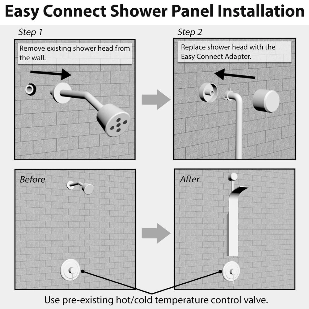 39 In. 2-Jet Easy Connect Shower Panel System In Stainless Steel With Rainfall Waterfall Shower Head And Shower Wand 9 39 In. 2-Jet Easy Connect Shower Panel System In Stainless Steel With Rainfall Waterfall Shower Head And Shower Wand - Image 7